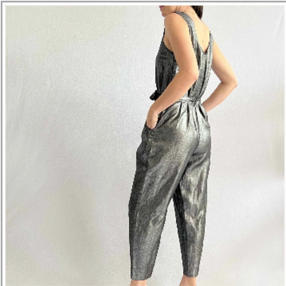 ELK Australia, black/silver linen jumpsuit, size 4 - Picture 2 of 8